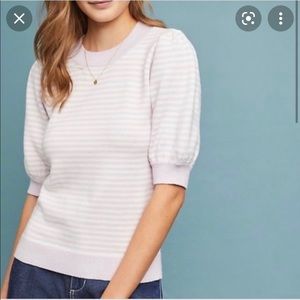 Anthropologie Moth pink and white stripe puff sleeve sweater top sz S